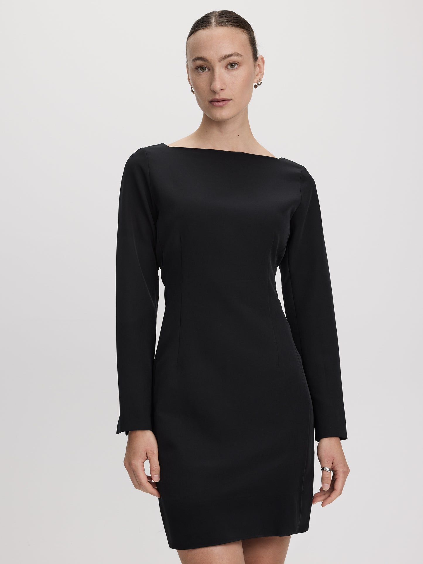 Long-Sleeve Boat-Neck Mini Dress