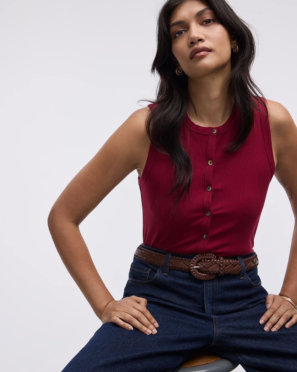Buttoned-Down Crew-Neck Tank
