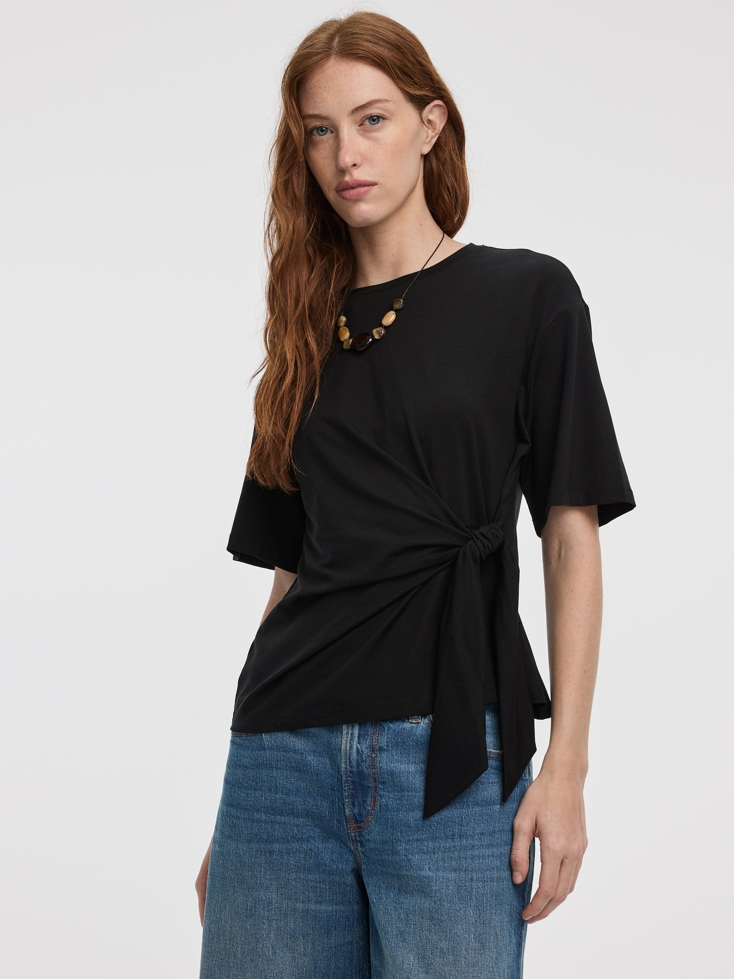Crew-Neck T-Shirt with Knot Detail