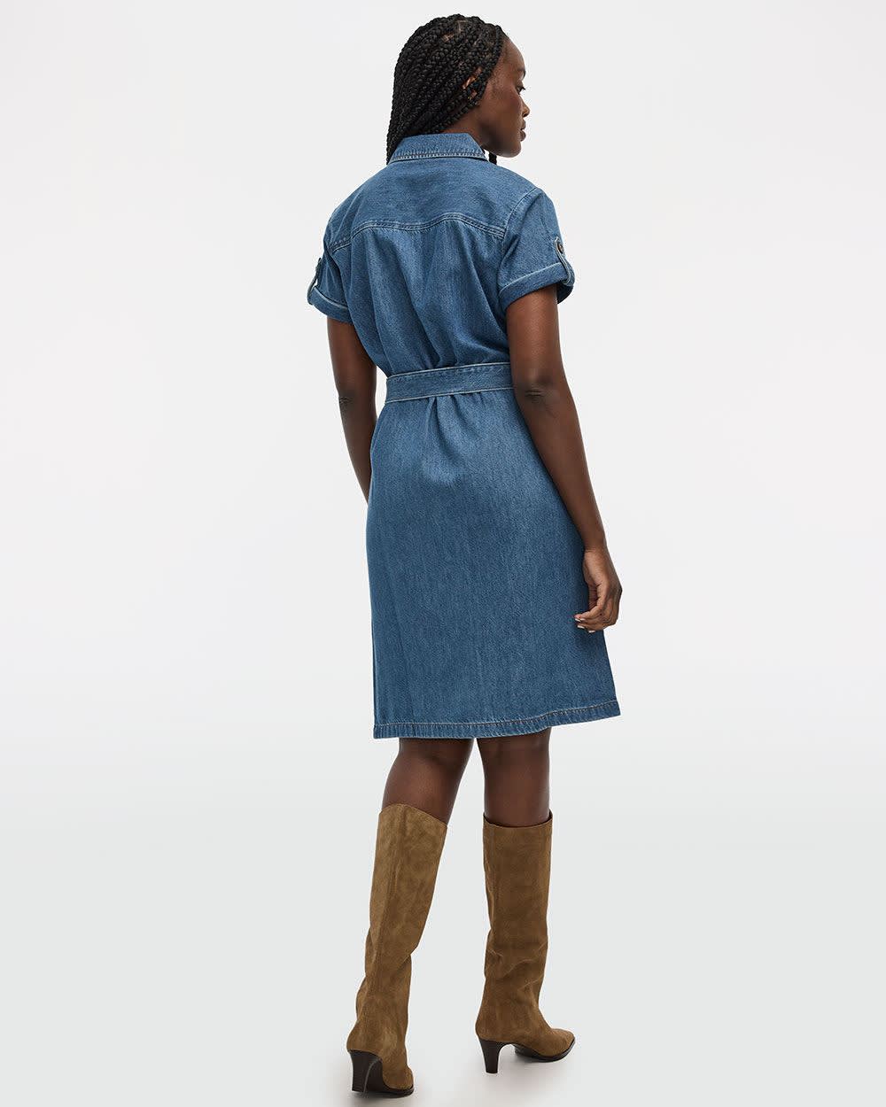 Short-Sleeve Buttoned-Down Denim Dress
