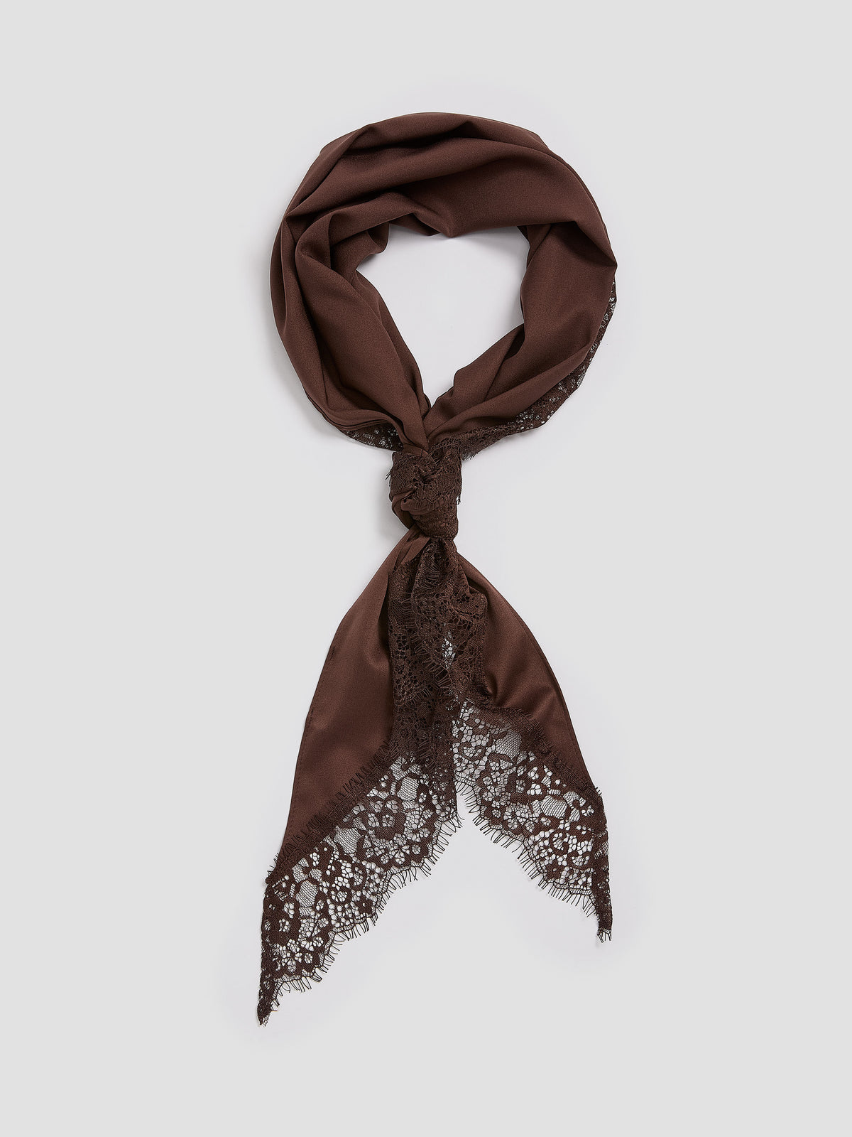 Satin Triangle Scarf with Lace Trim