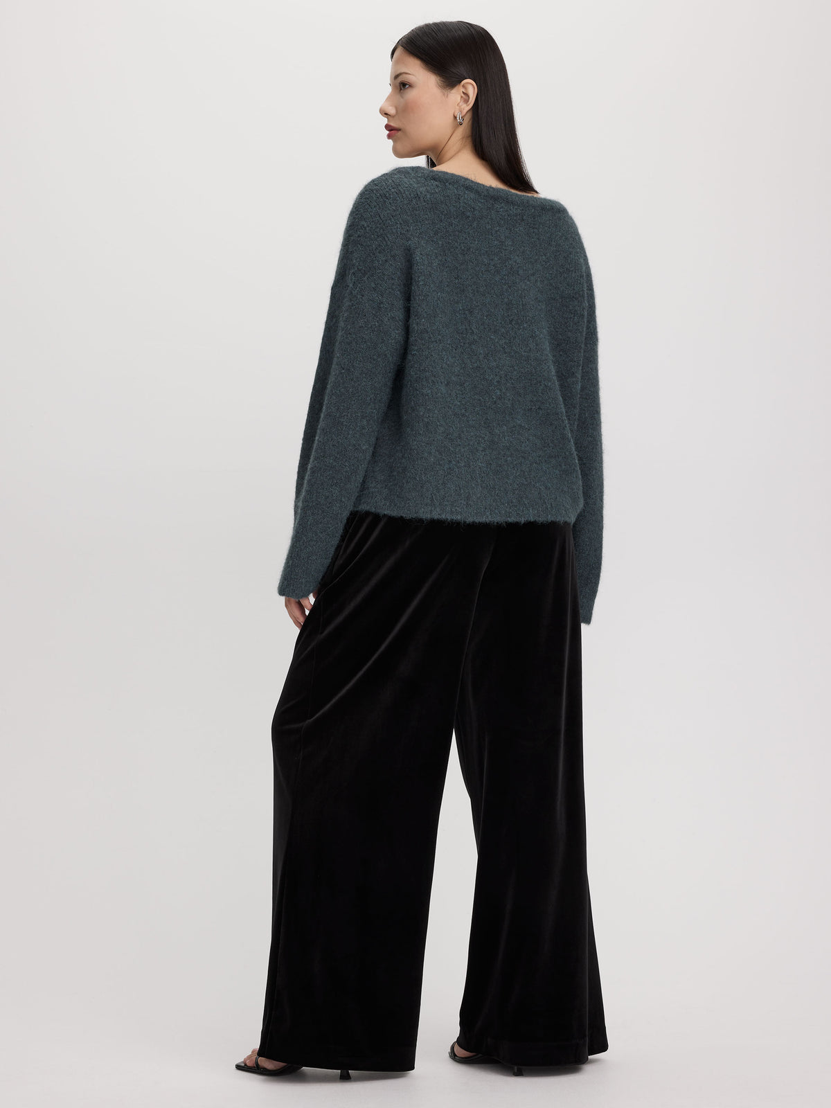 Asymmetric Neck Top with Metal Brooch – Women’s Fabric Blend