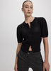 Short-Sleeve Crew-Neck Cardigan with Pointelle Stitches