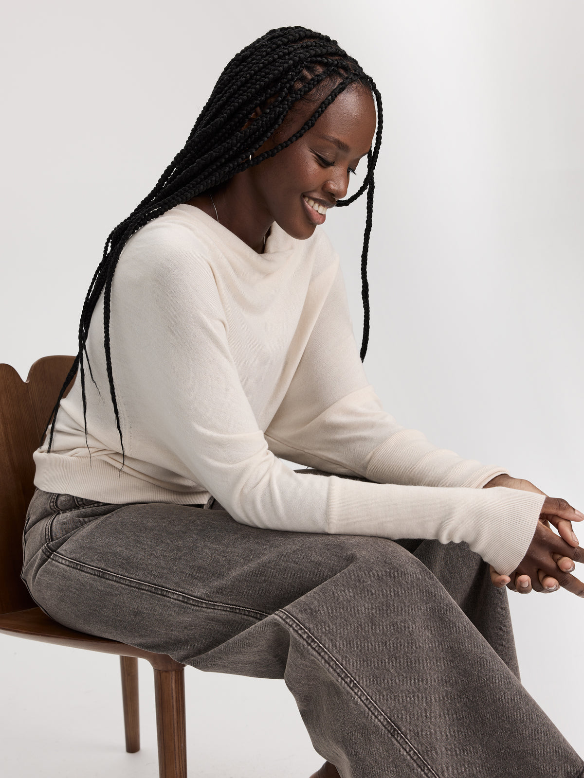 Long-Sleeve Cowl-Neck Loose Sweater