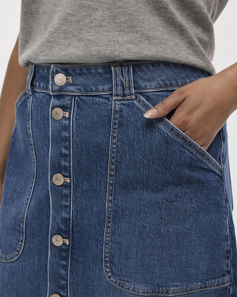 Midi A-Line Buttoned-Down Denim Skirt