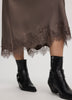 Satin Midi Skirt with Lace Trim