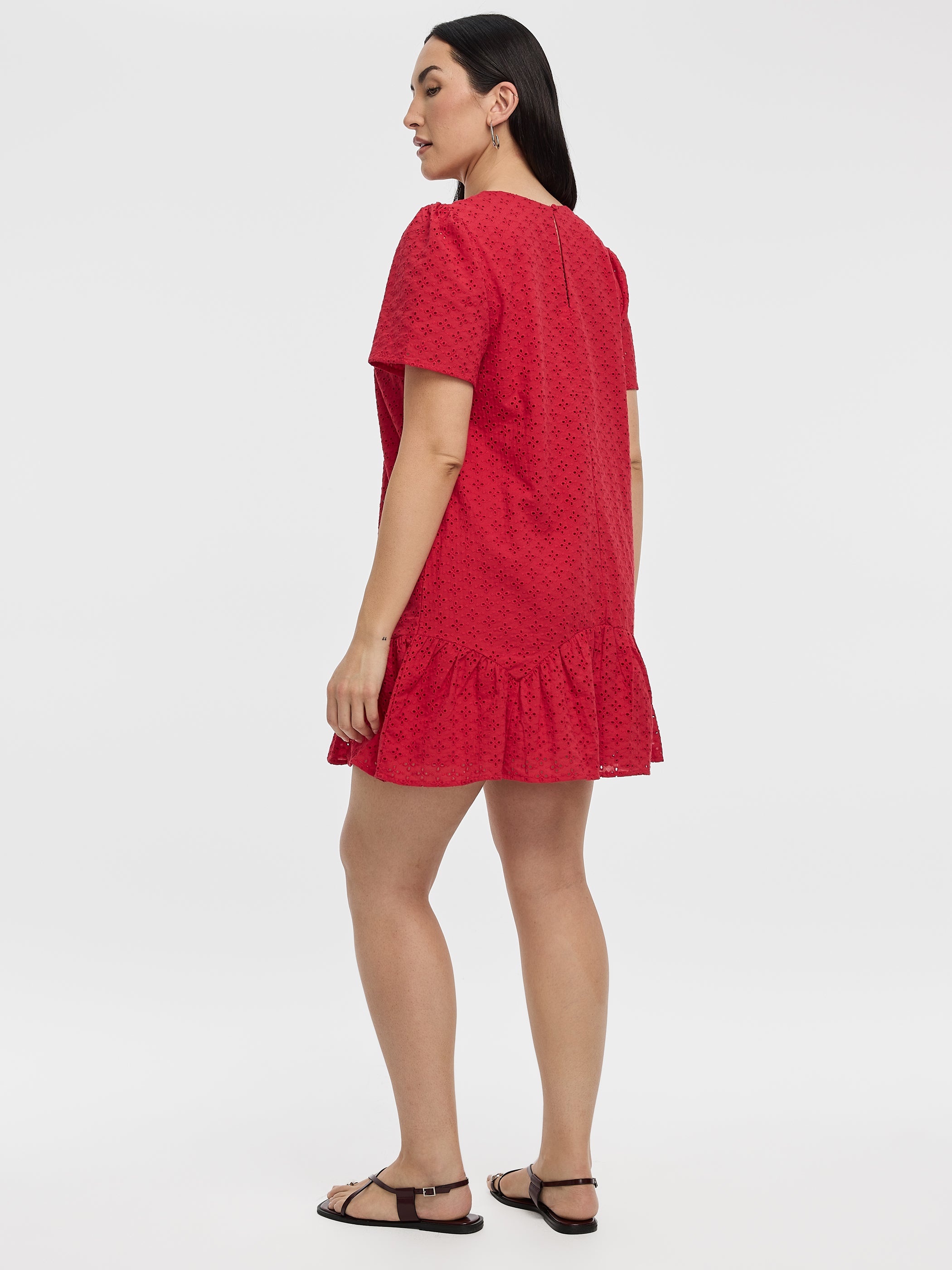 Short-Sleeve Crew-Neck Eyelet Dress
