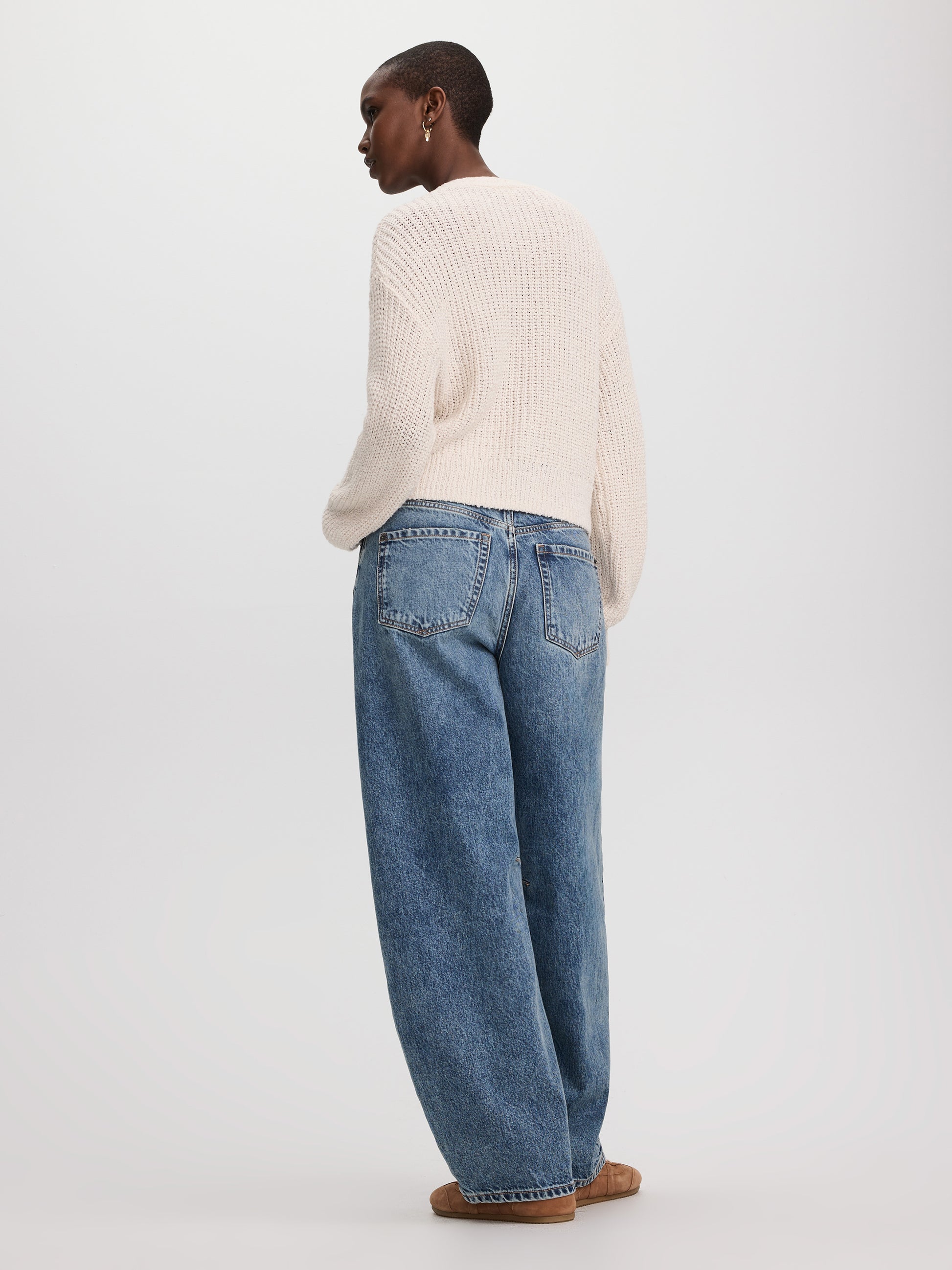Long-Balloon-Sleeve V-Neck Cardigan