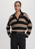Striped Long-Sleeve Boxy Sweater with Johnny Collar