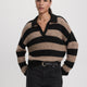 Striped Long-Sleeve Boxy Sweater with Johnny Collar