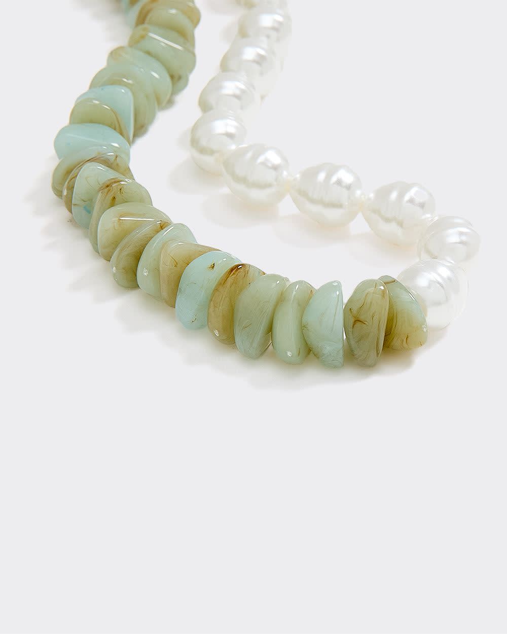 Pearl and Resin Stone Short Necklace