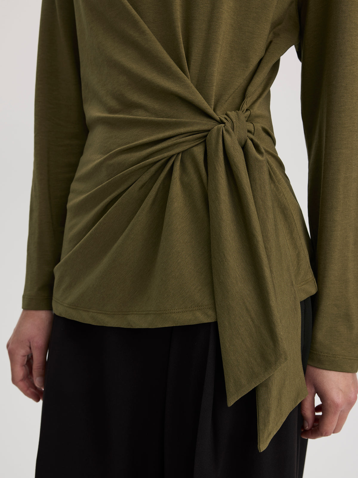 Long-Sleeve Top with Tie at Waist