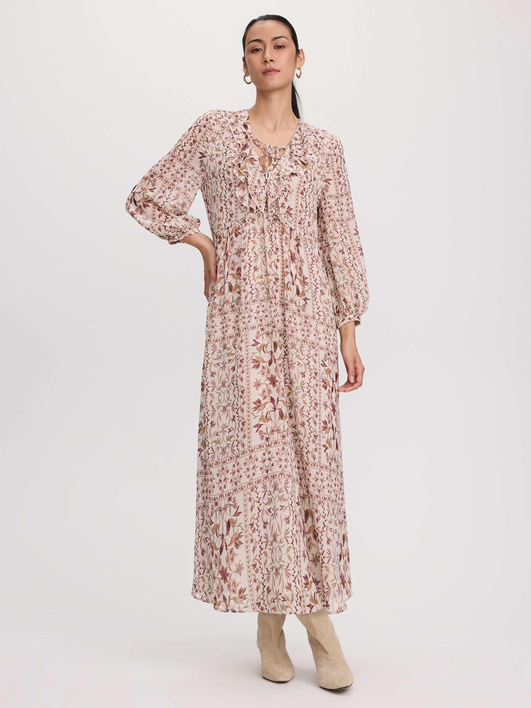 Ruffled V-Neck Maxi Dress