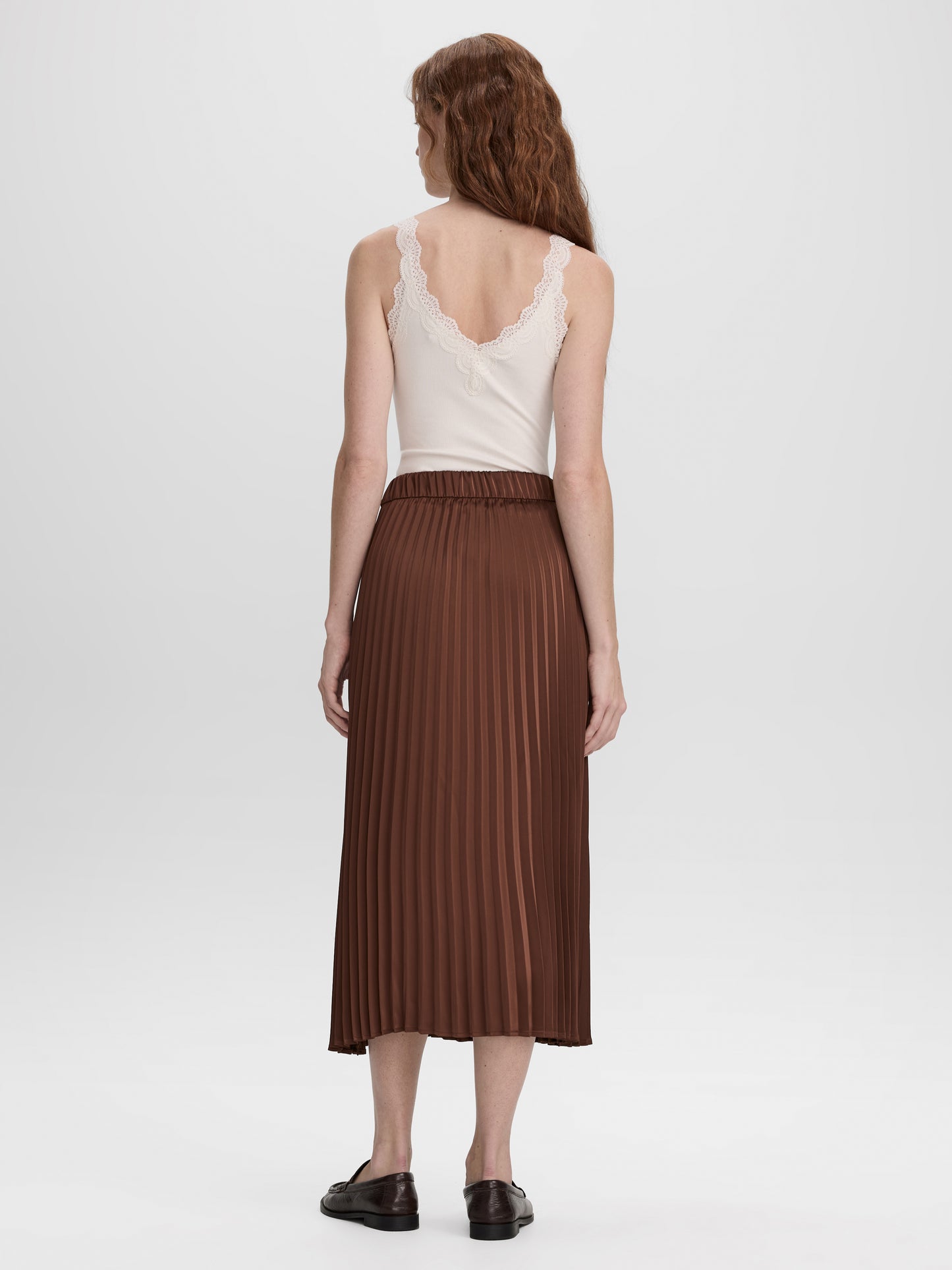 Pleated Satin Midi Skirt