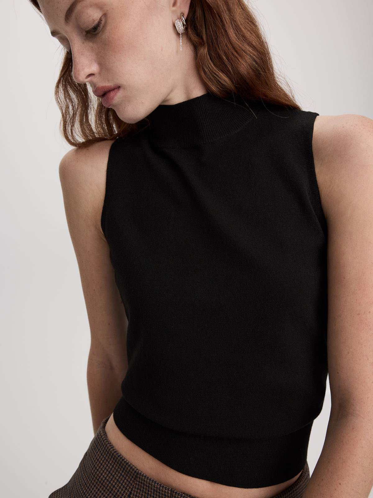 Sleeveless Mock-Neck Sweater