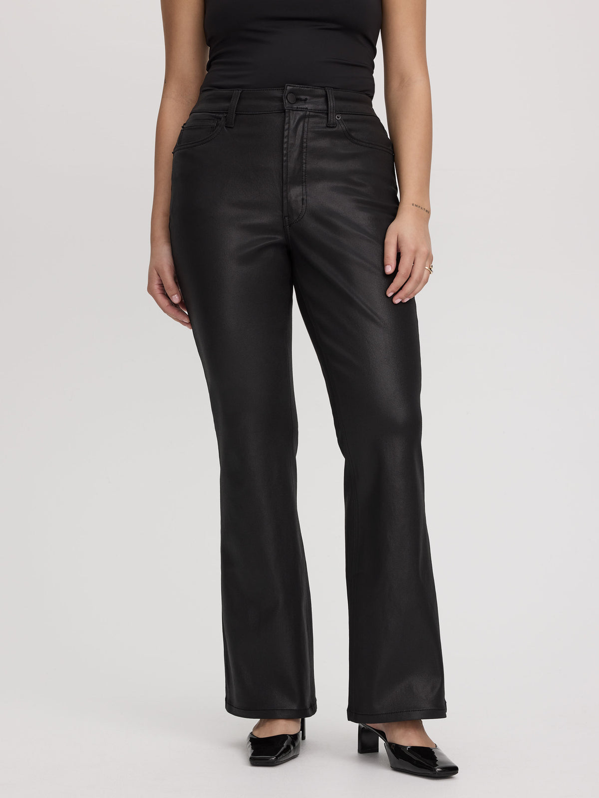 Flare-Leg High-Rise Coated Jeans