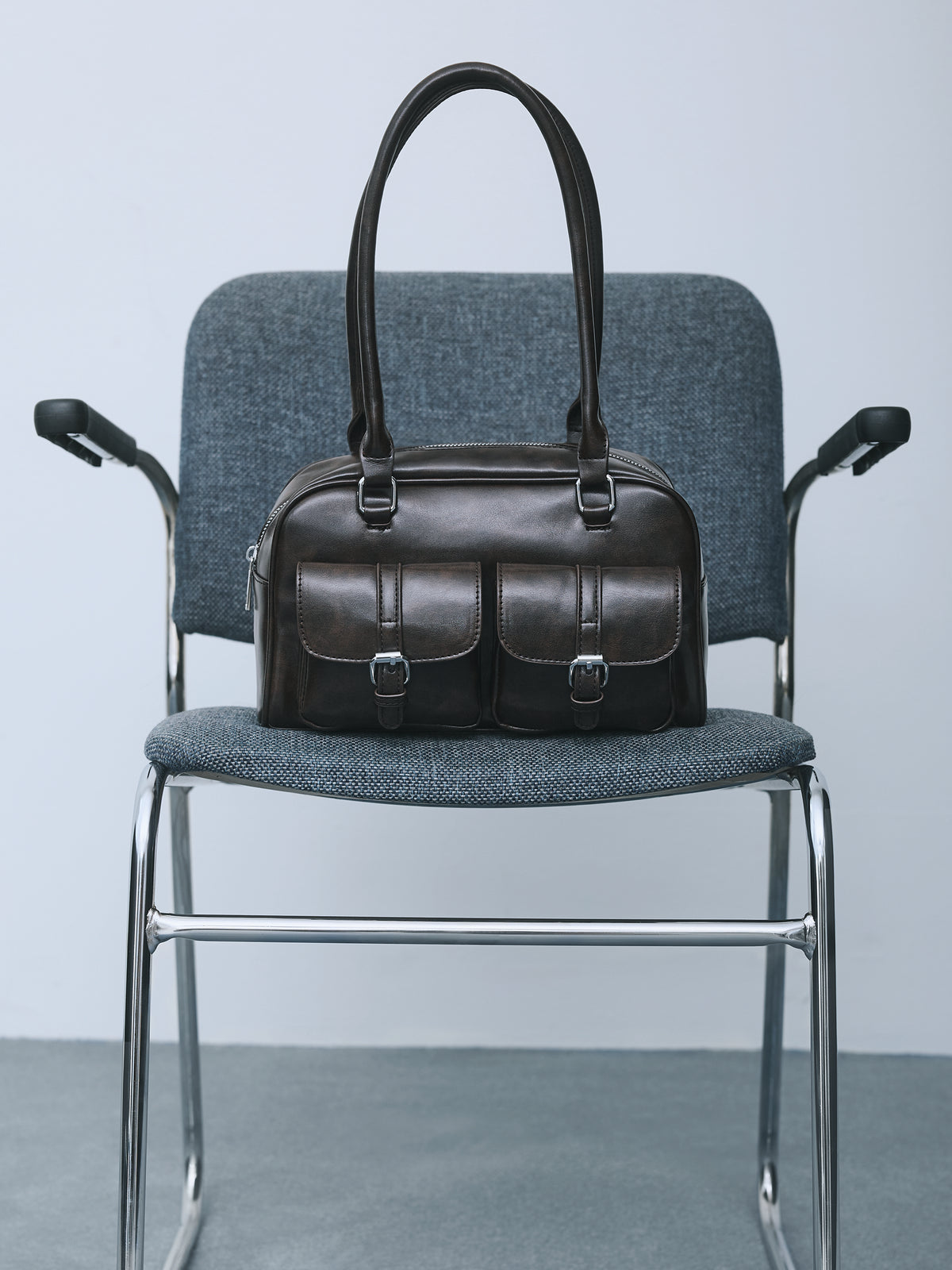 Multi-Pockets Faux-Leather Shoulder Bag
