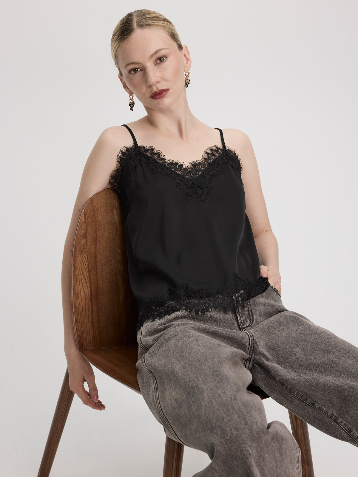 V-Neck Cami with Lace Trim