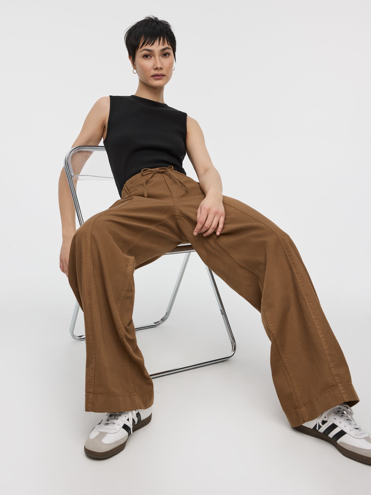 Pull-On High-Rise Linen-Blend Pant