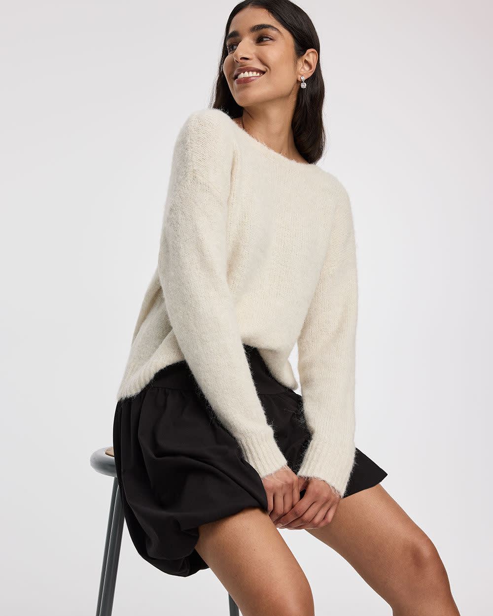 Long-Sleeve Crew-Neck Pullover with Bow