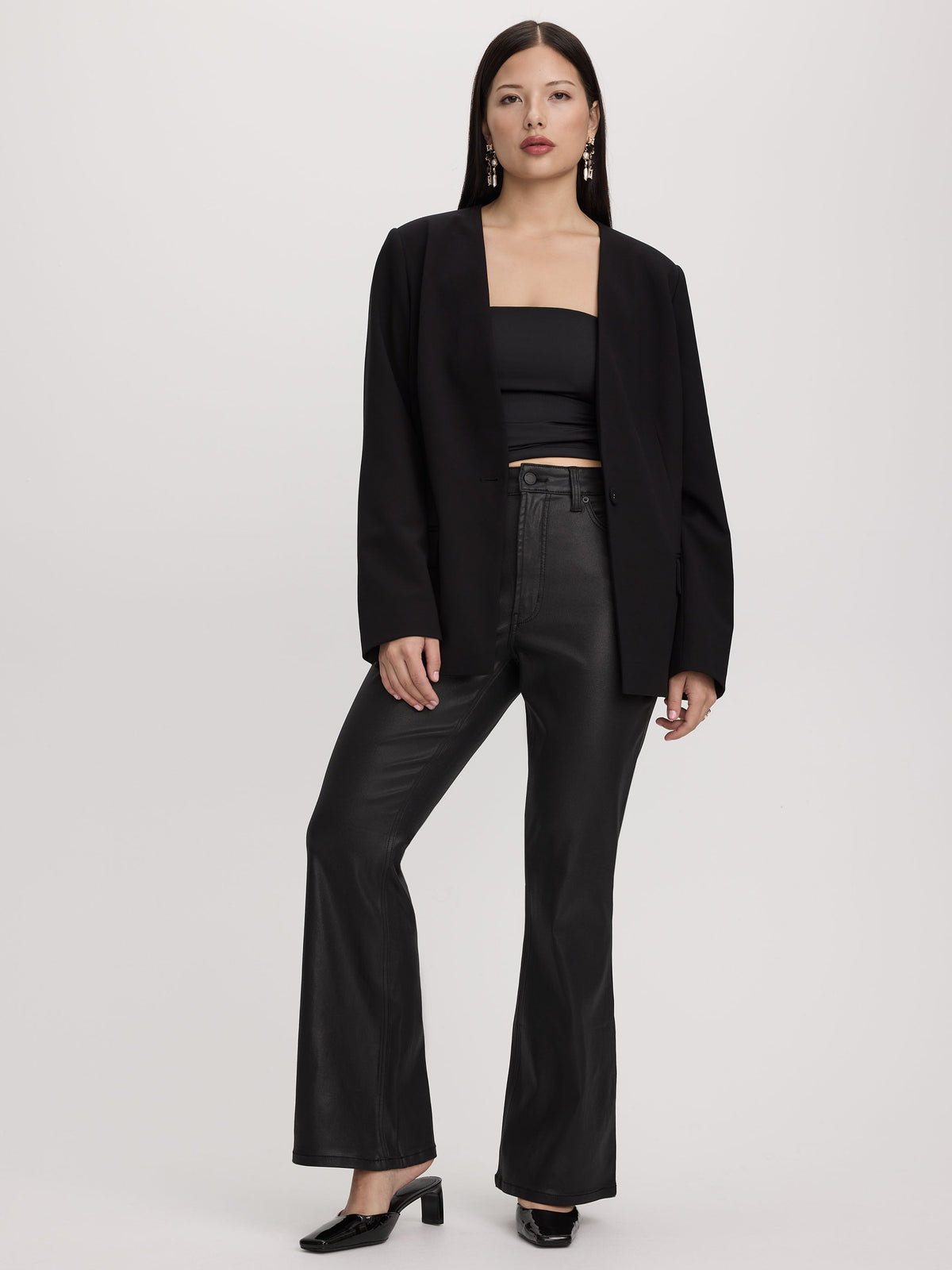 Flare-Leg High-Rise Coated Jeans