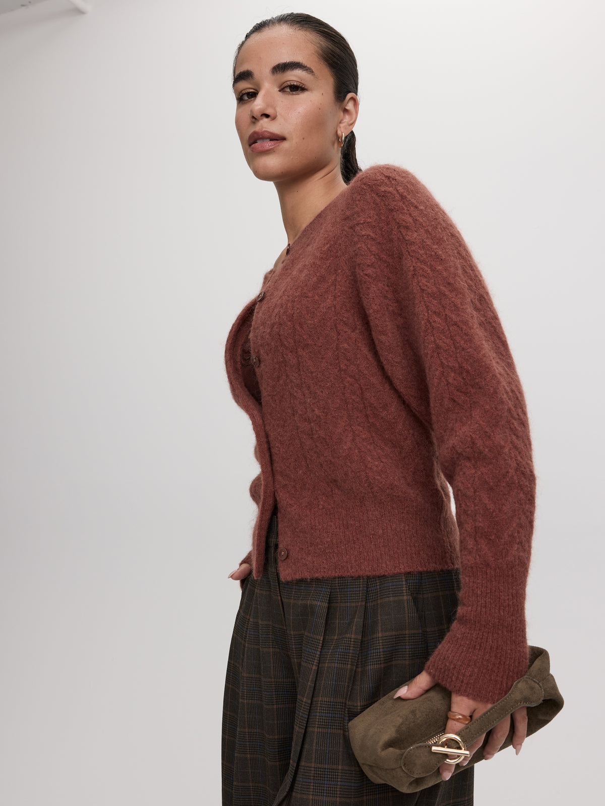 Long-Sleeve Crew-Neck Cable-Stitch Cardigan