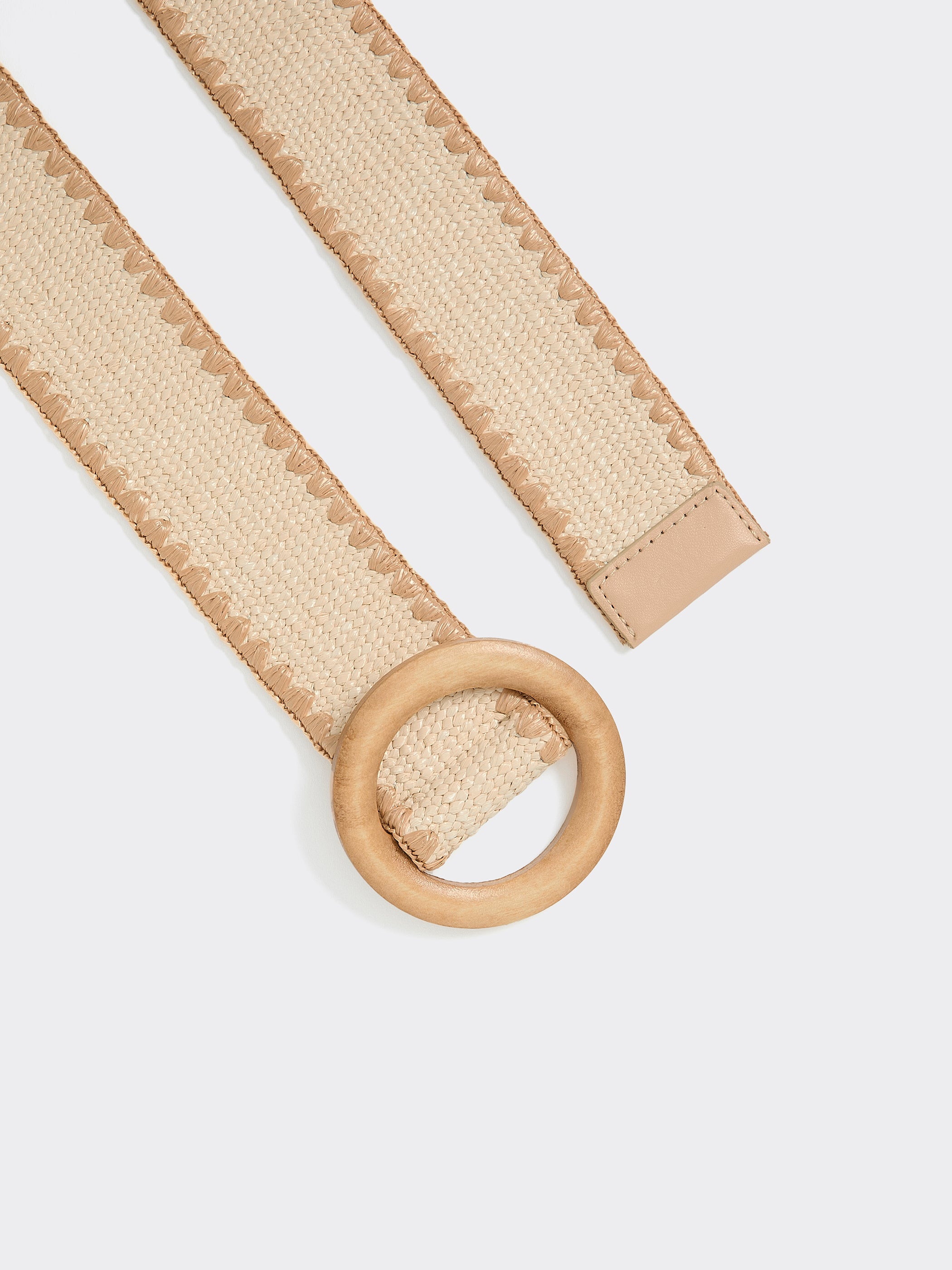 Elastic Straw Belt with Round Wooden Buckle