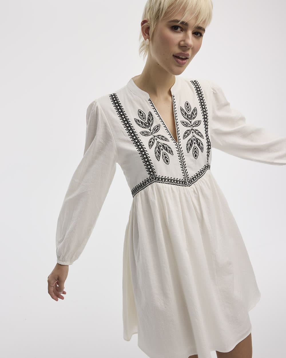 Long-Sleeve Split-Neck Swing Dress
