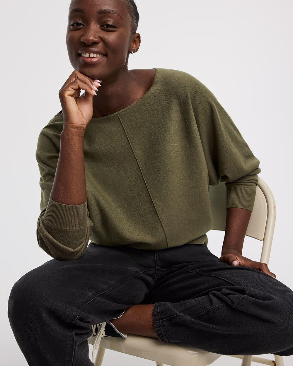 Merino-Blend Long-Sleeve Boat-Neck Sweater