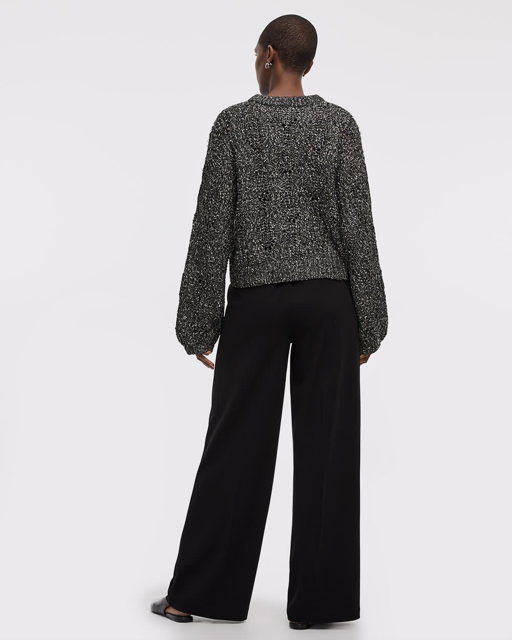 Long-Sleeve Mock-Neck Fancy-Stitch Pullover