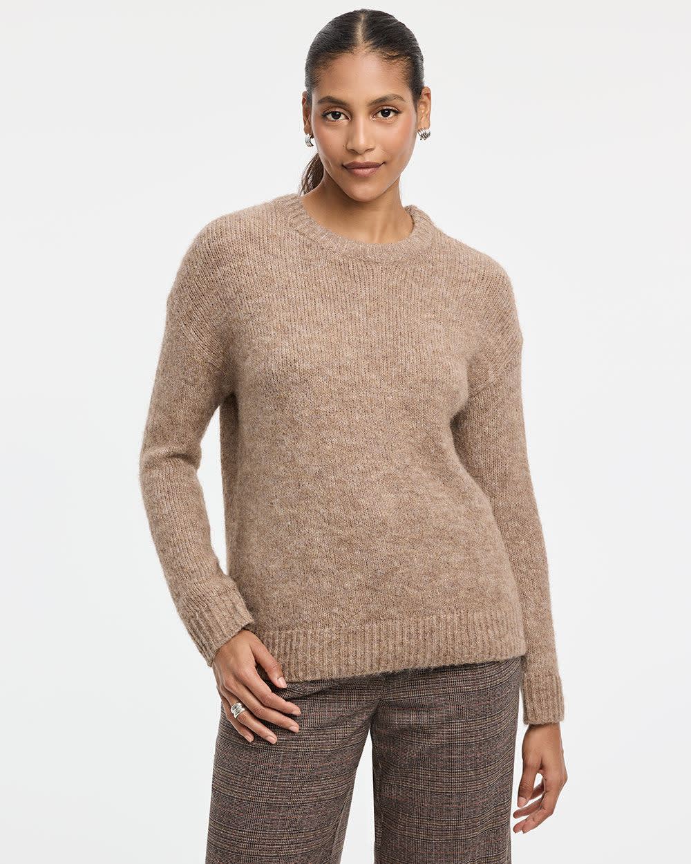 Long-Sleeve Crew-Neck Fluffy-Knit Sweater