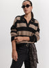 Striped Long-Sleeve Boxy Sweater with Johnny Collar