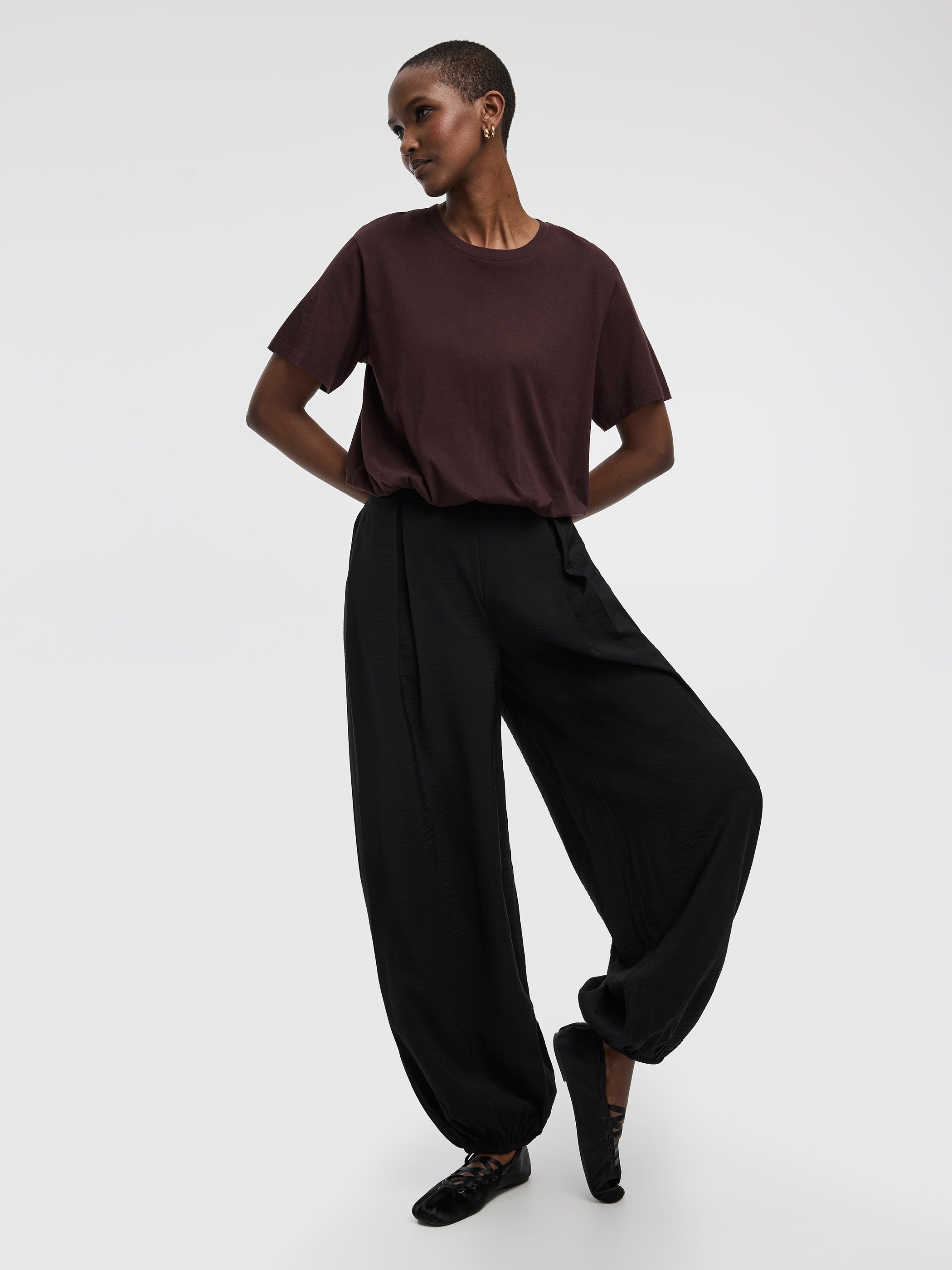 Balloon-Leg High-Rise Pull-On Pant