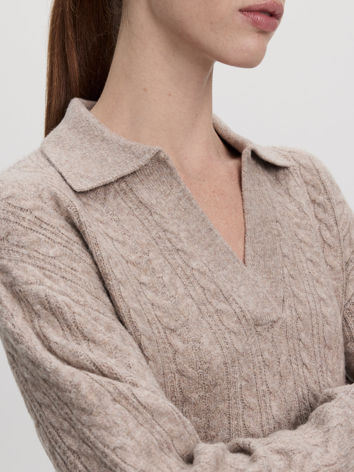 PlushSoft Long-Sleeve Cable-Knit Mini Dress with Johnny Collar