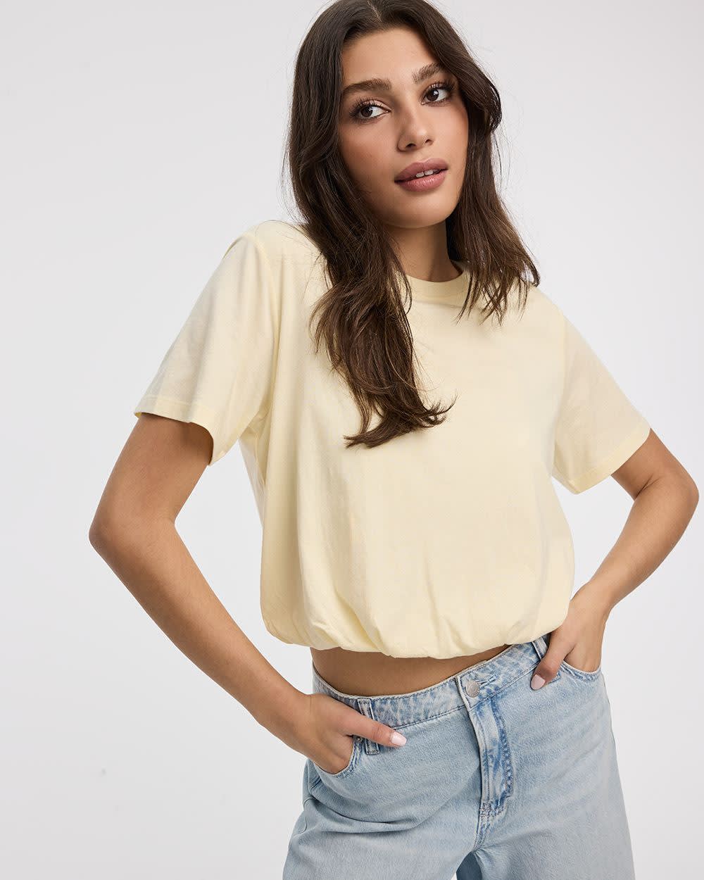 Crew-Neck Tee with Bubble Hem