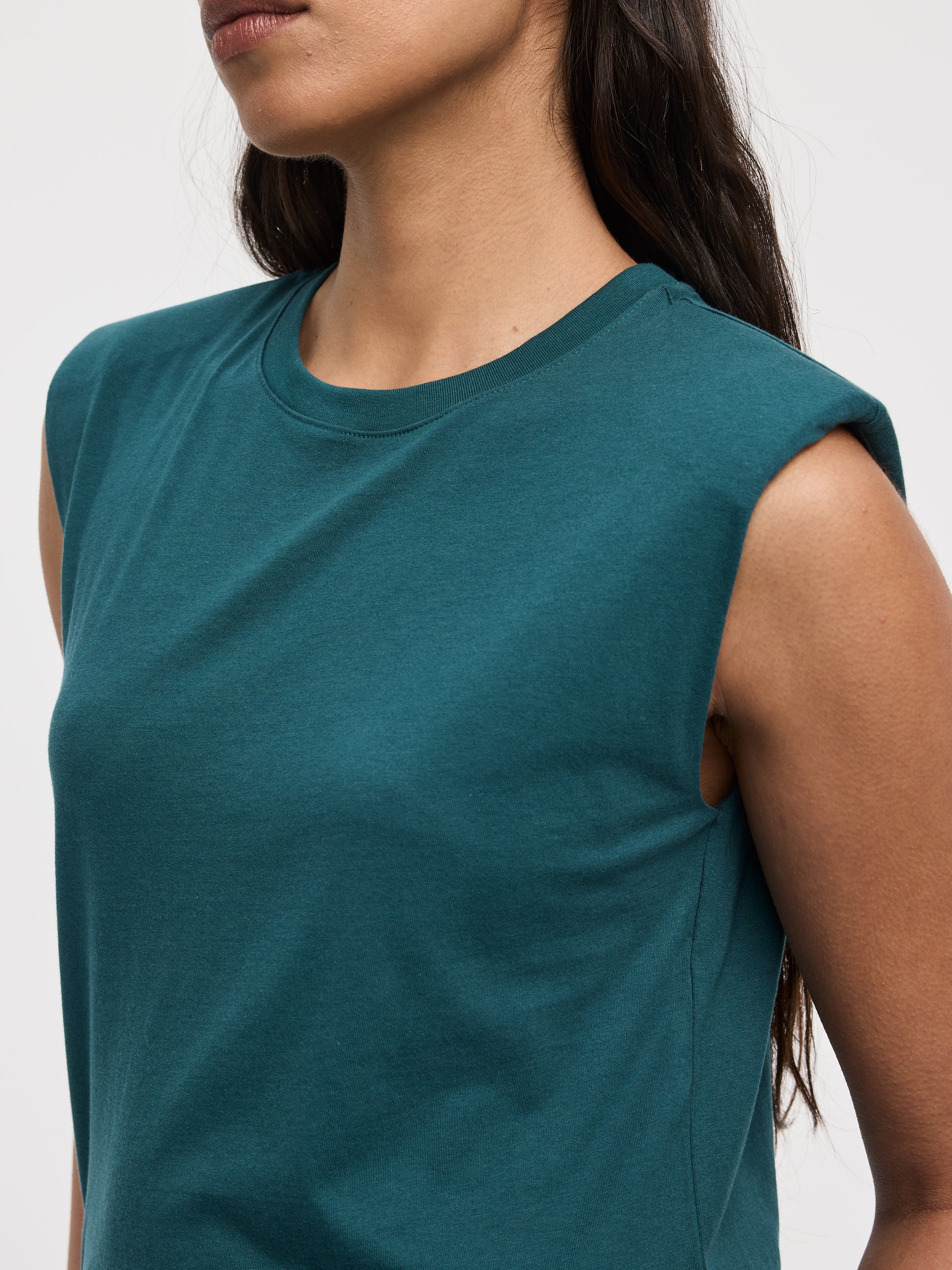 Sleeveless Crew-Neck Top with Shoulder Pads