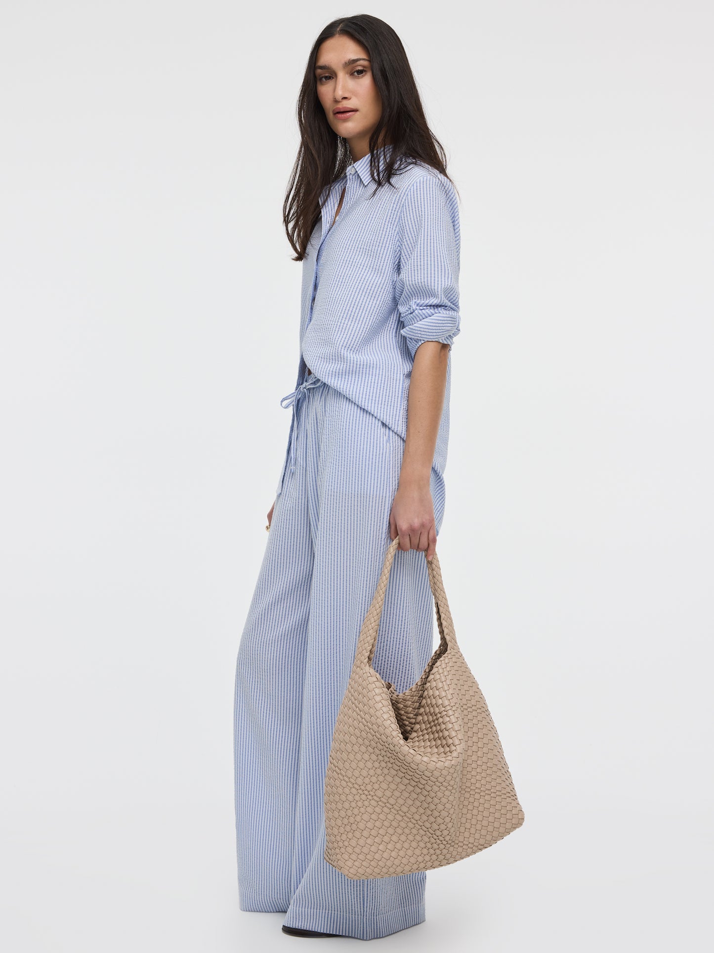 Striped Wide-Leg Seersucker Pant