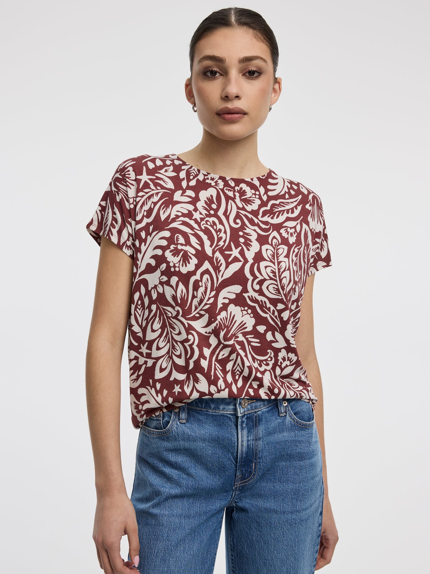 Short-Dolman-Sleeve Boat-Neck T-Shirt