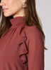 Chiffon Long-Sleeve Mock-Neck Mini Dress with Ruffles