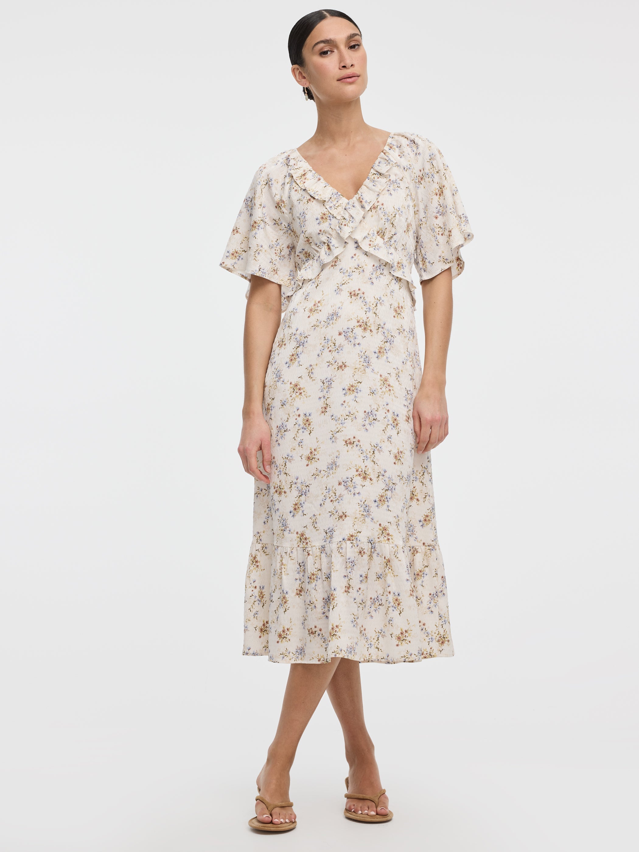 Robe midi à taille empire et col V 