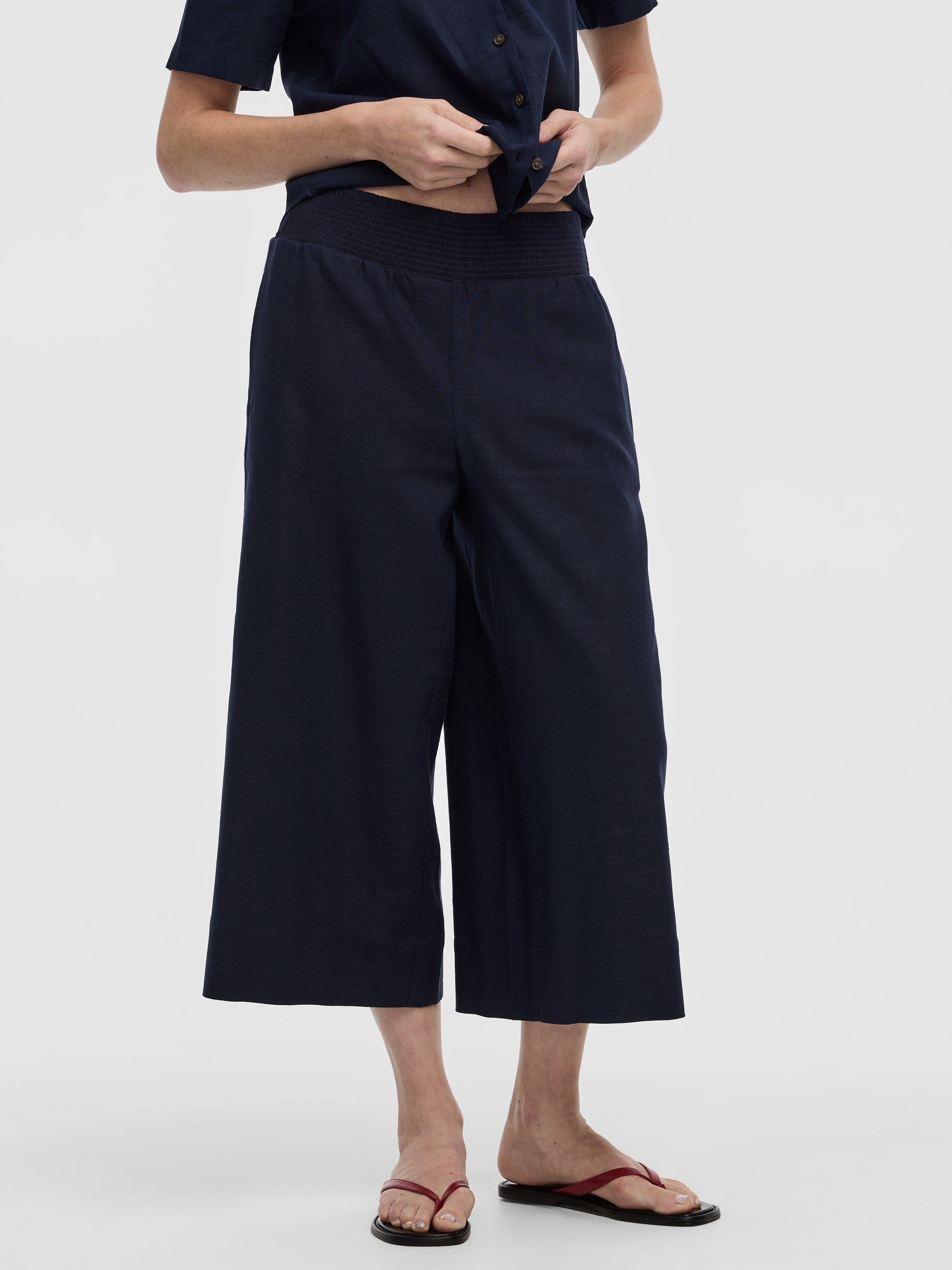 Cropped Wide-Leg Linen-Blend Pant