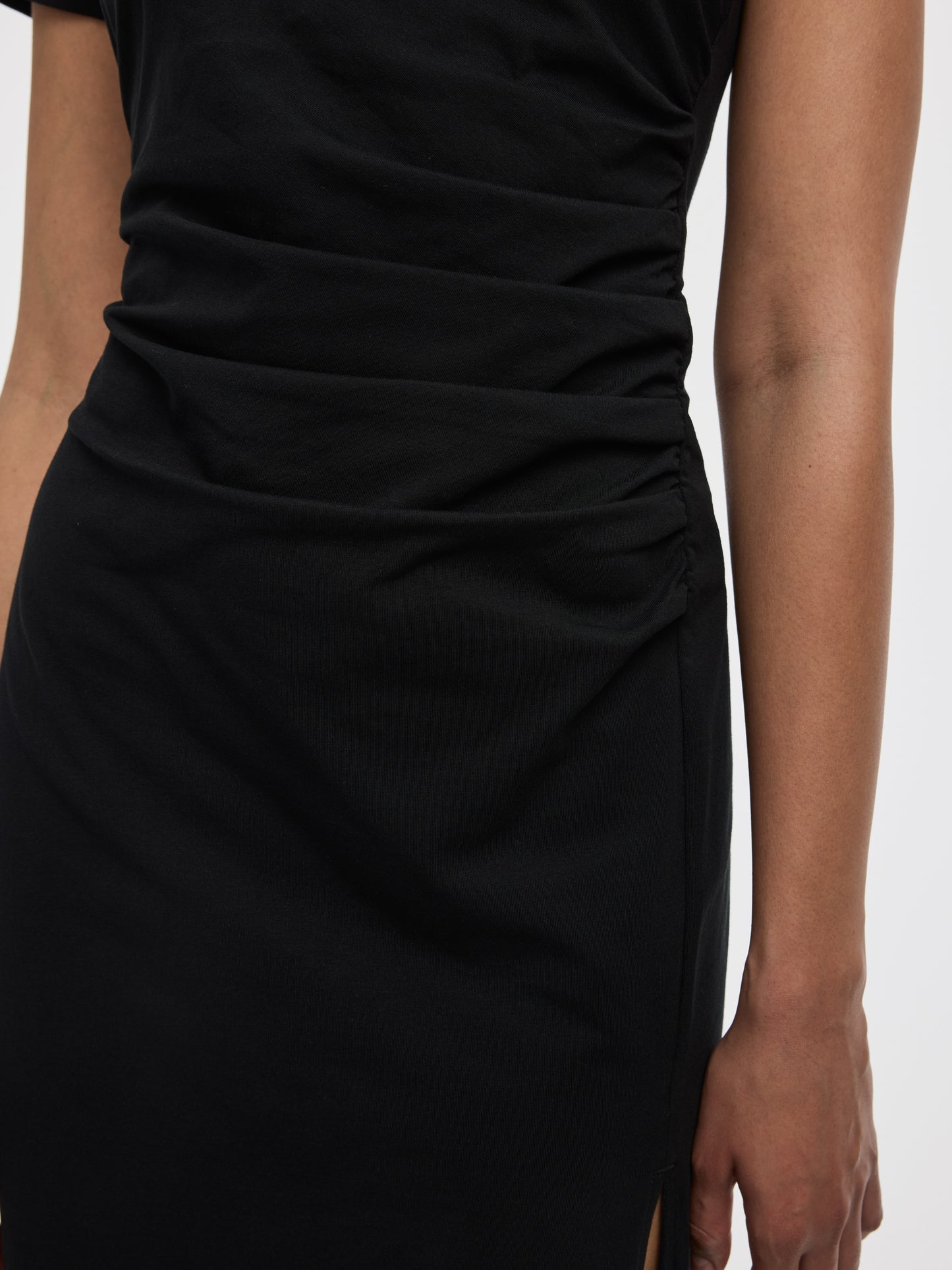 Short-Sleeve Bodycon Midi Dress with Side Shirring