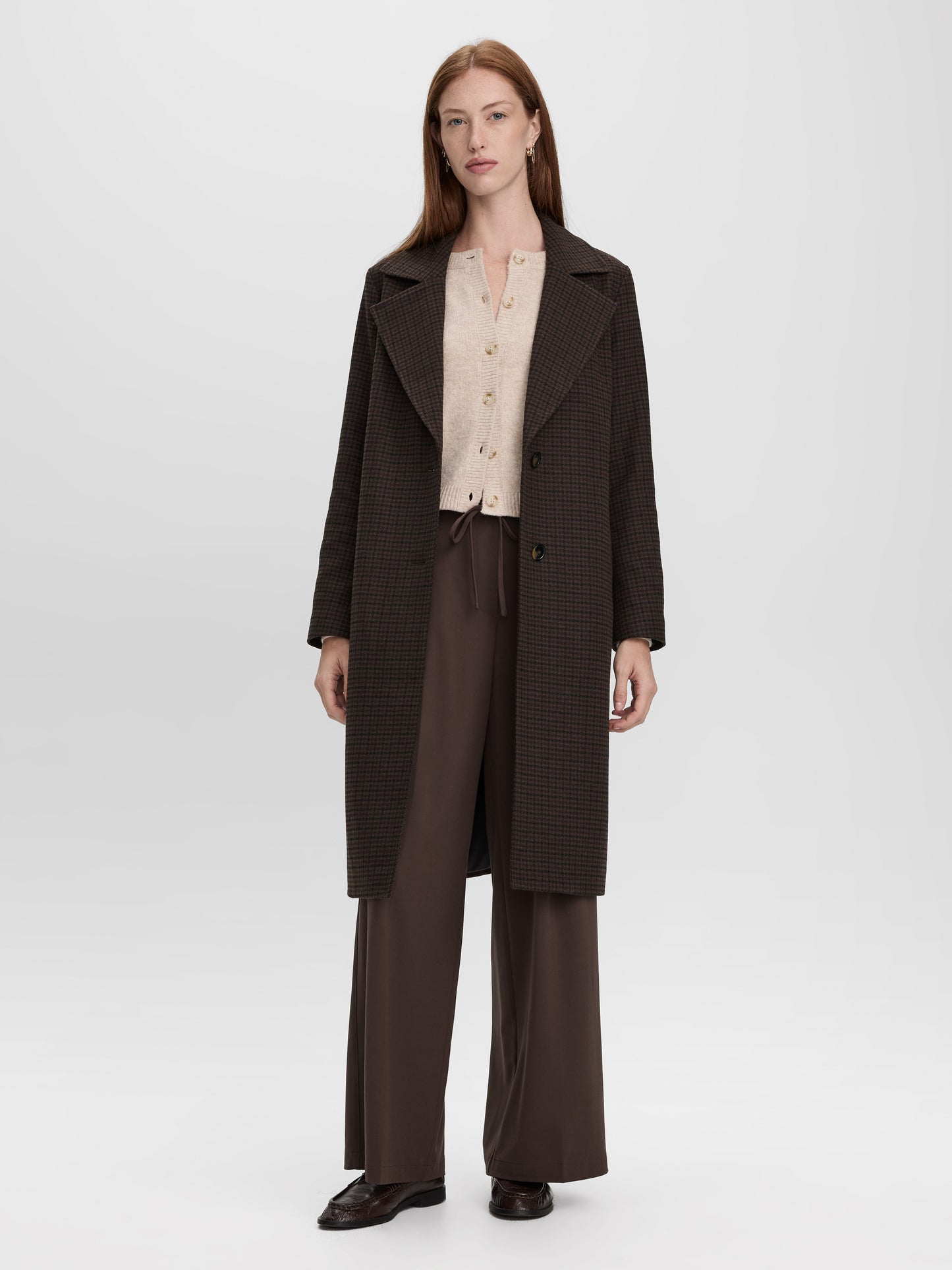 Houndstooth Wool-Blend Coat