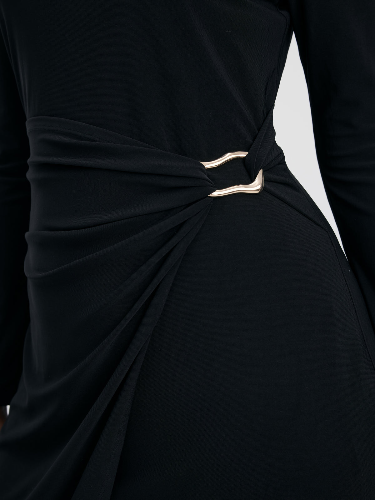 Long-Sleeve Bodycon Midi Dress with Wrap Skirt