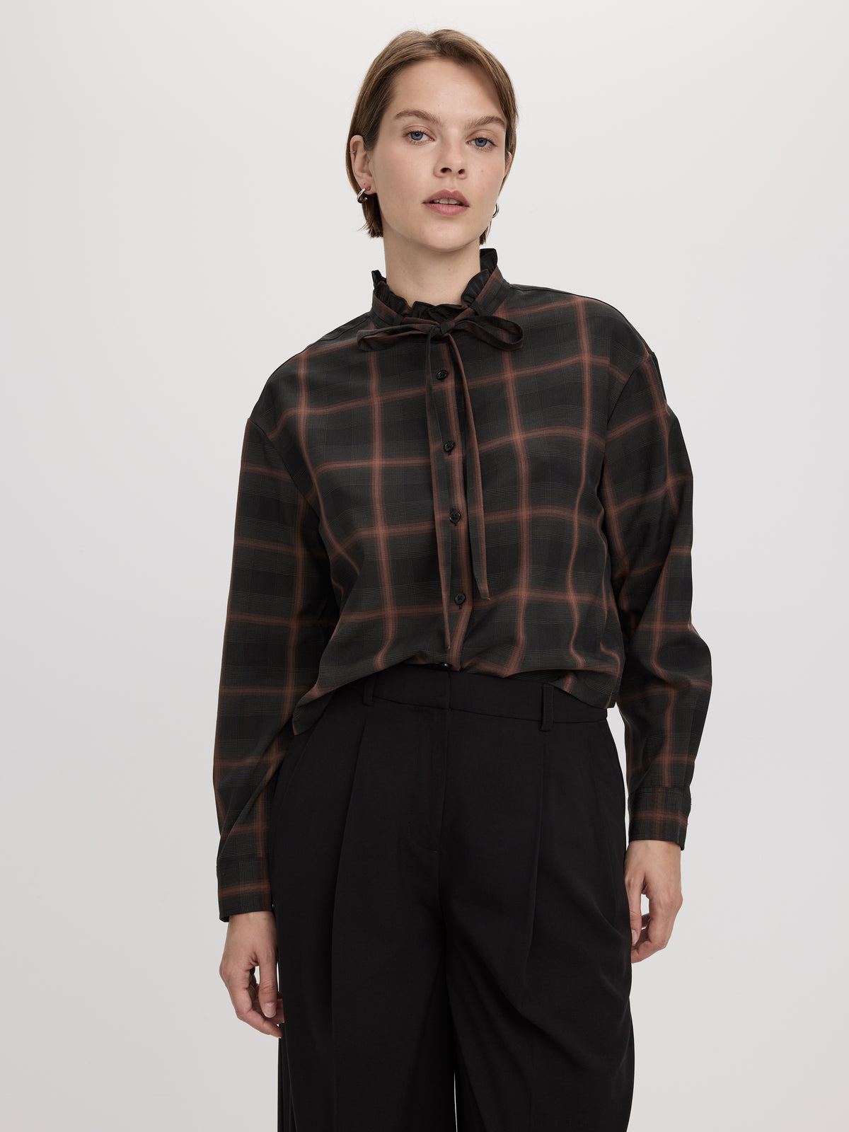 Long-Sleeve Blouse with Mock Neckline with Ruffles