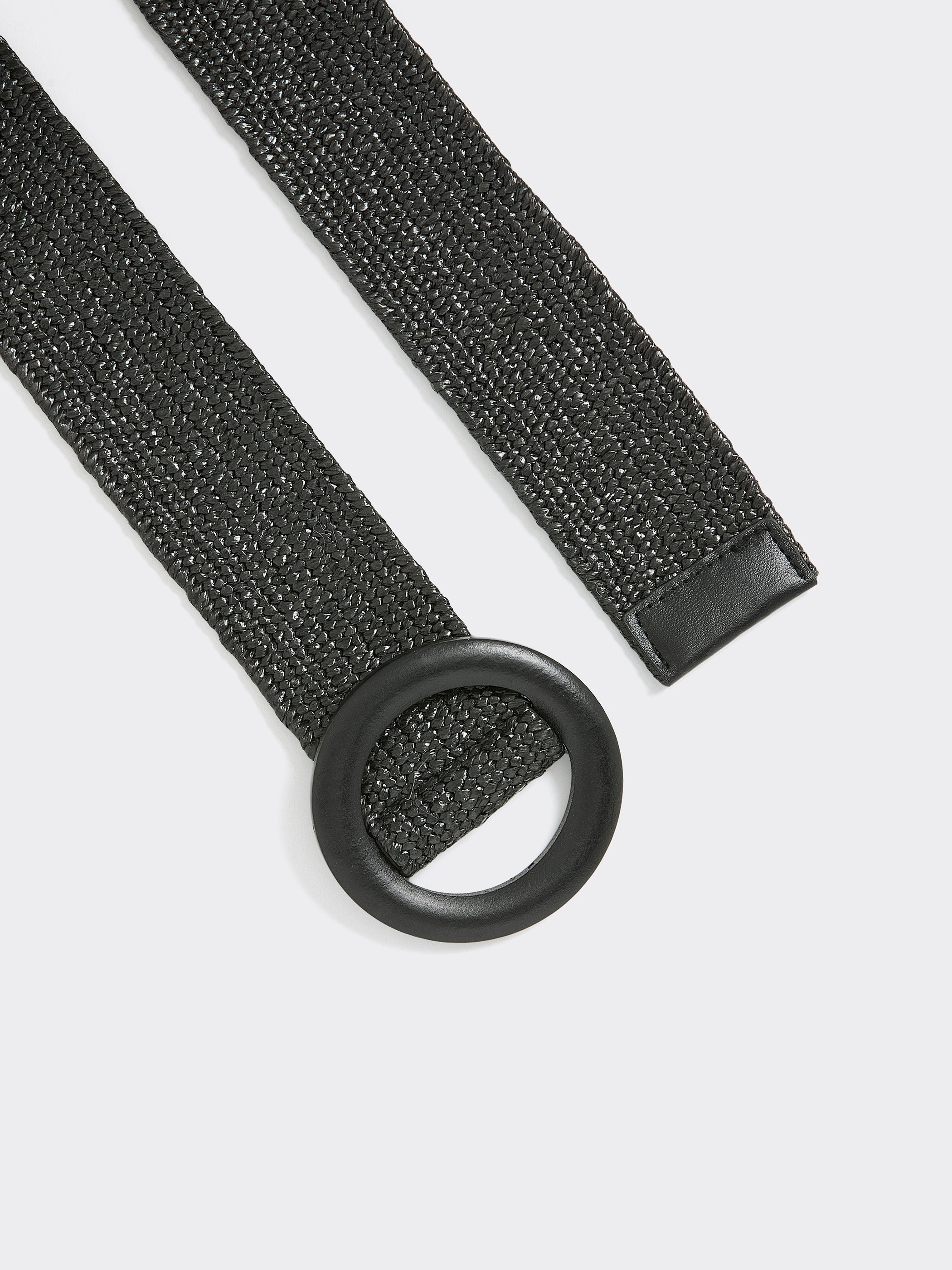 Elastic Straw Belt with Round Wooden Buckle