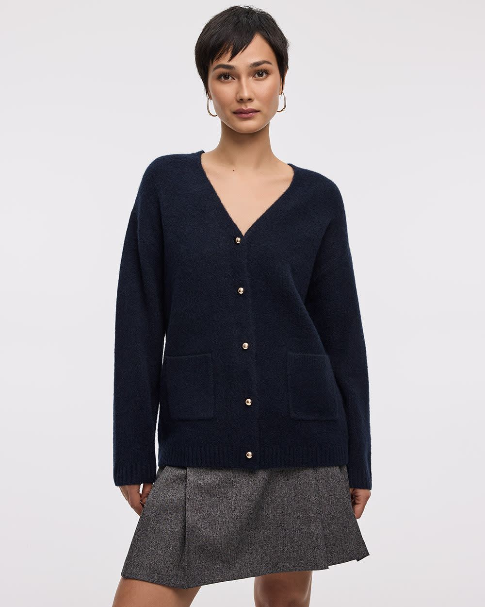 Cardigan long à col V avec poches