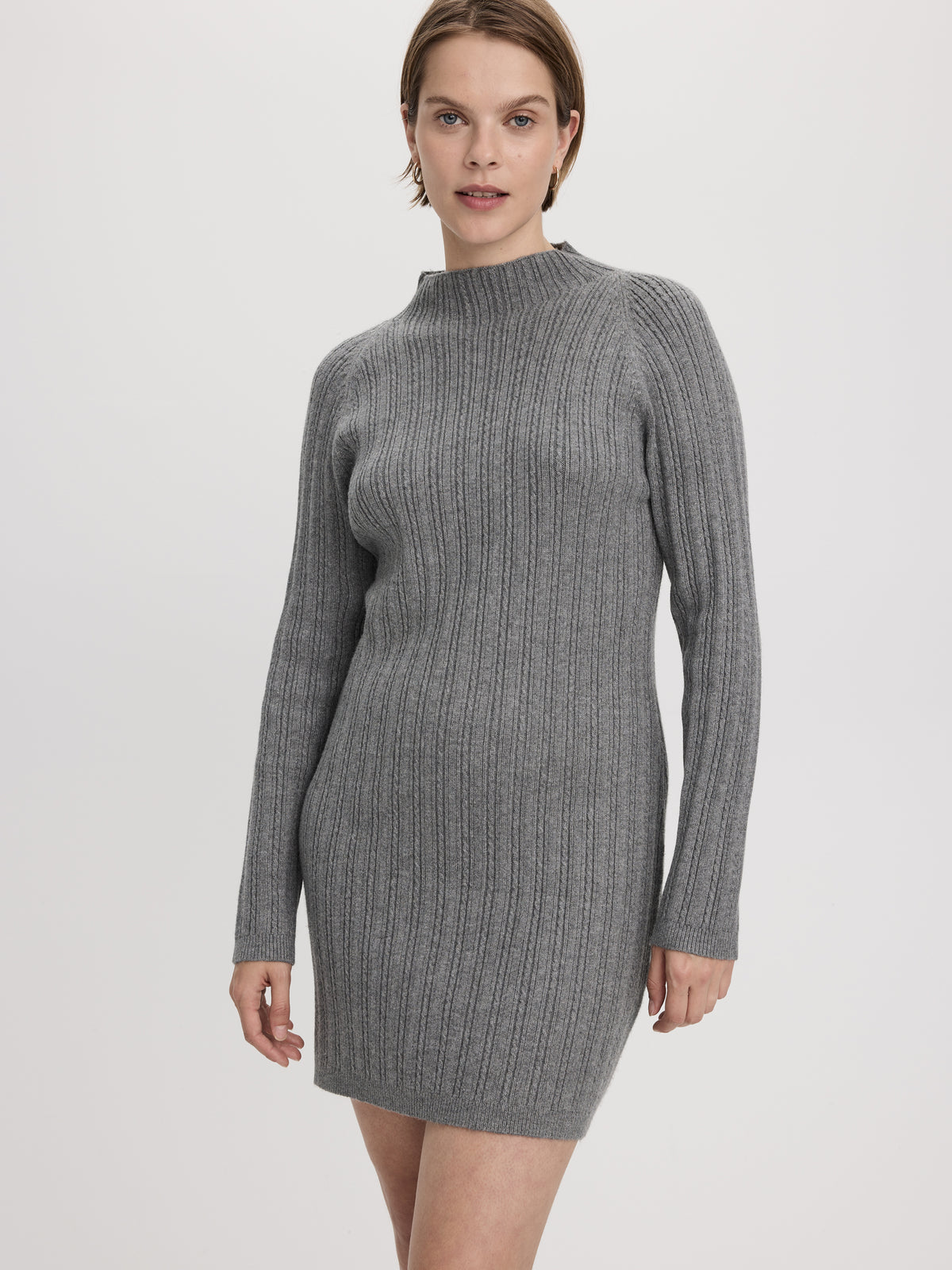Long-Sleeve Mock-Neck Cable-Knit Mini Dress