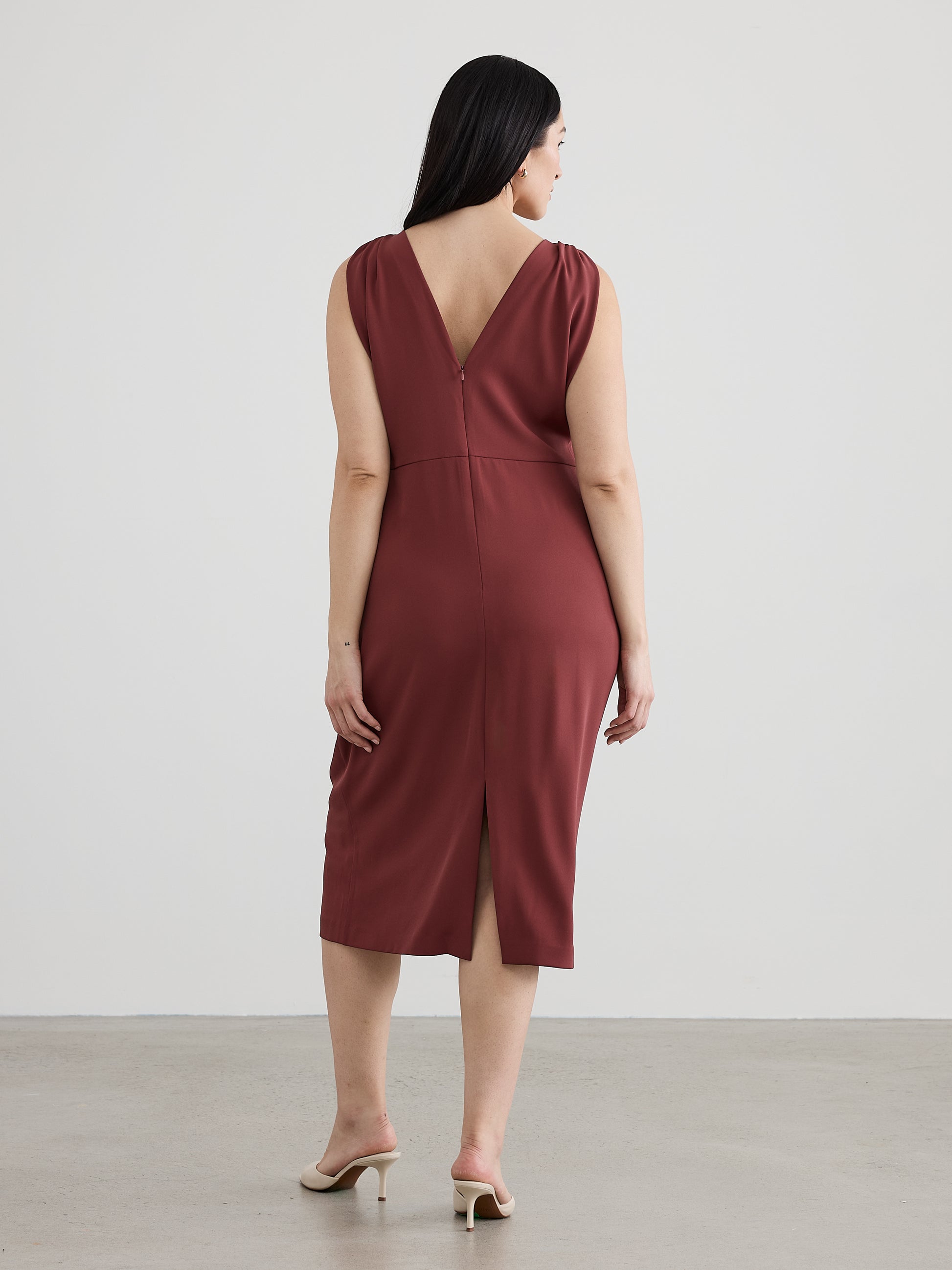 Sleeveless V-Neck Pencil Fitted Dress
