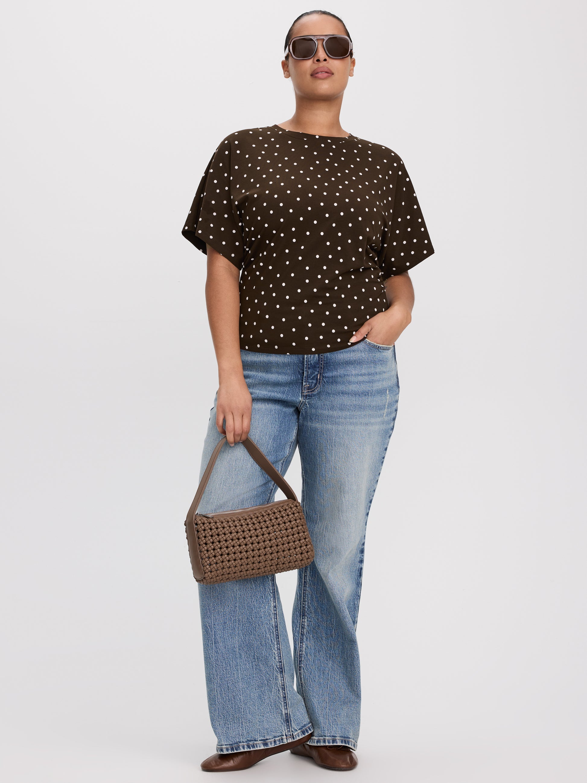 Short-Sleeve Crew-Neck Tee with Shirred Sides